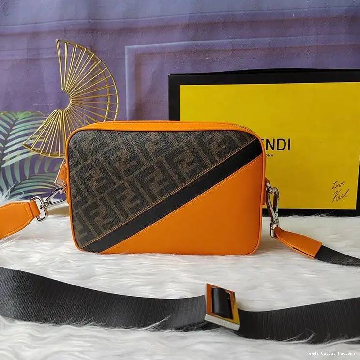 Vintage HOT In Fabric Camera Compact Fendi Brown Case Orange Motif FF 0702